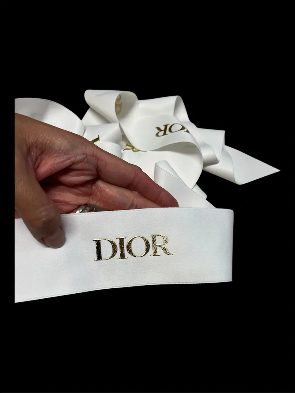 Dior White Ribbon with Gold Logo